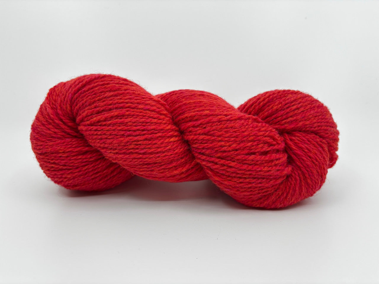 A skein of scarlet Harrisville Highland yarn