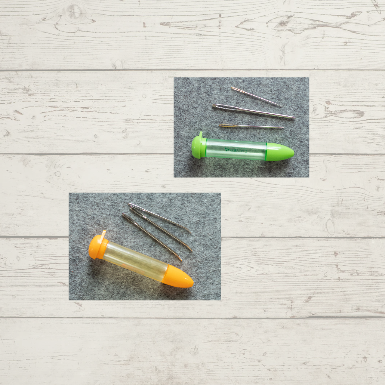 Clover darning needles, shown in straight and bent tip sets