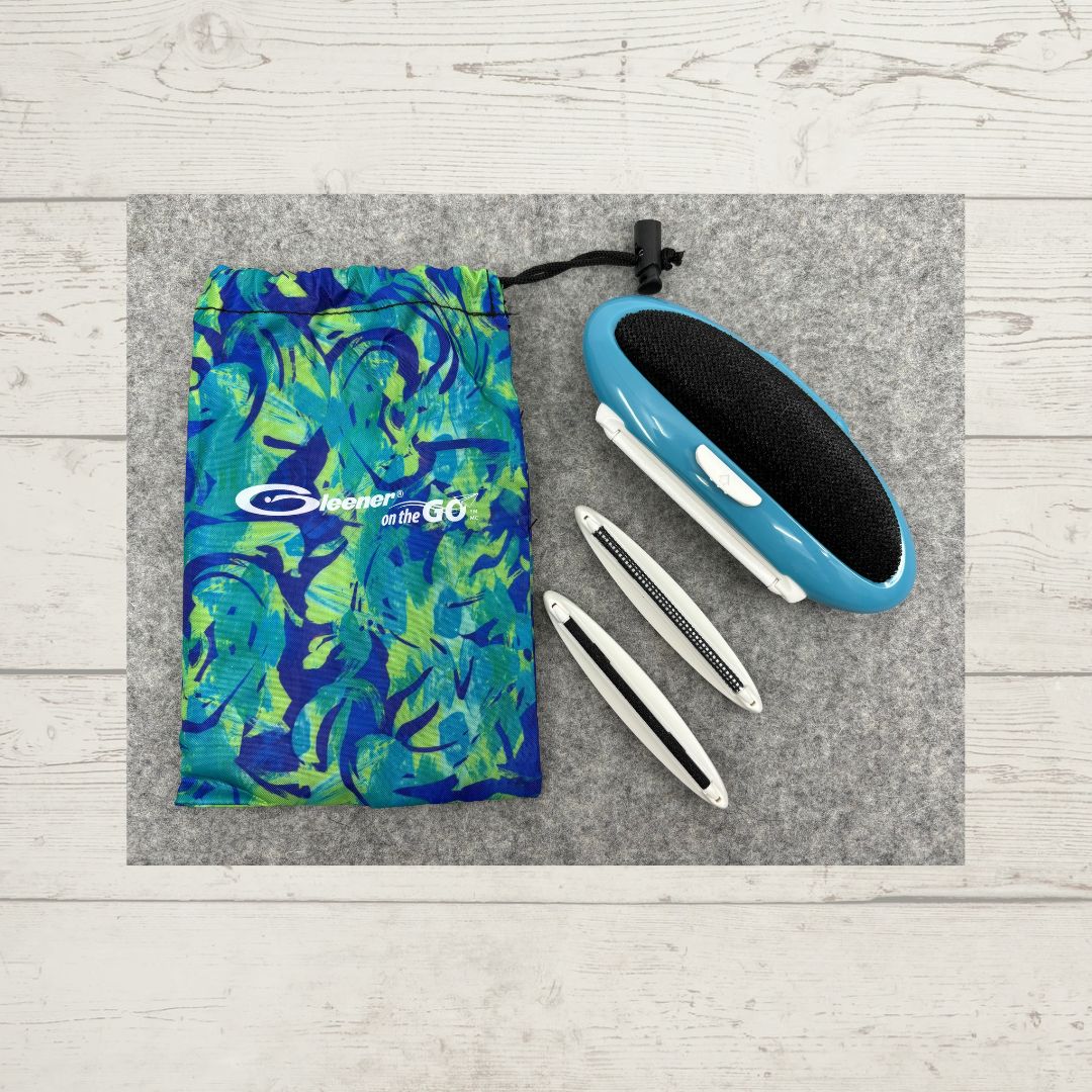 Gleener® Compact Travel Fabric Shaver & Lint Brush, shown in Blue Solid