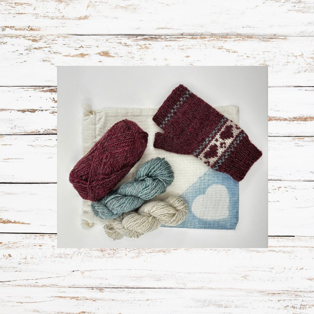 Heart Warming Mitts Kit, colorway Rose, shown with a completed mitt