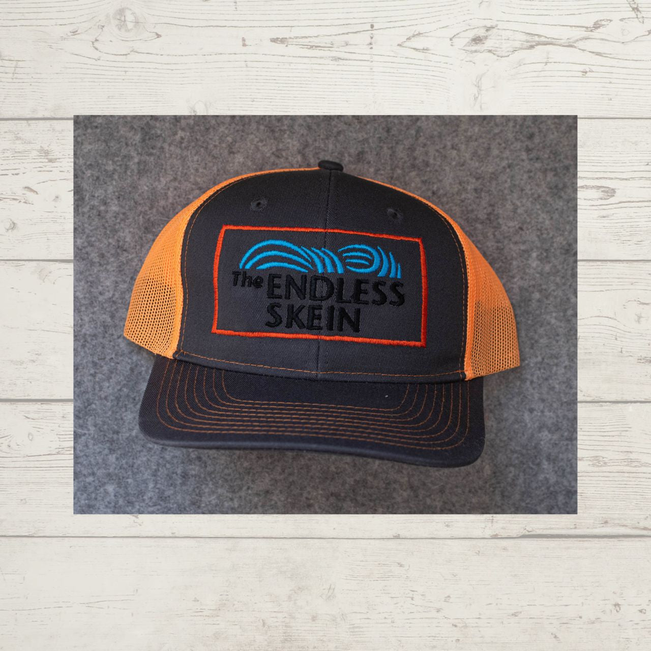The Endless Skein Trucker Hat, Orange/Gray