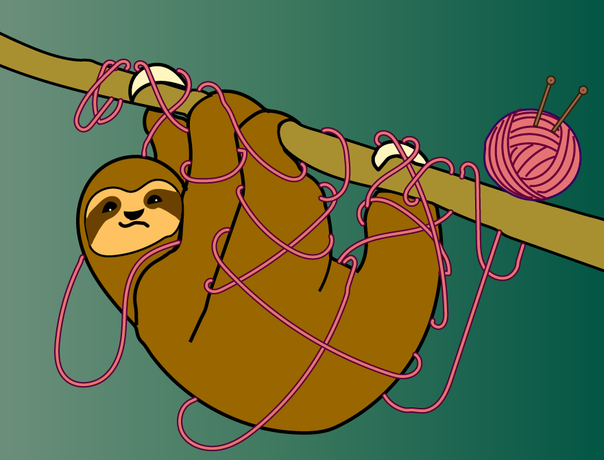 Sloth tangled in yarn