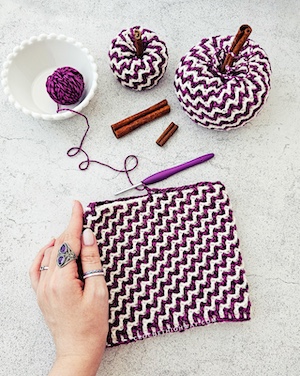 Steppingstone Pumpkin -- Work in Progress, utilizing 2-color interlocking crochet technique